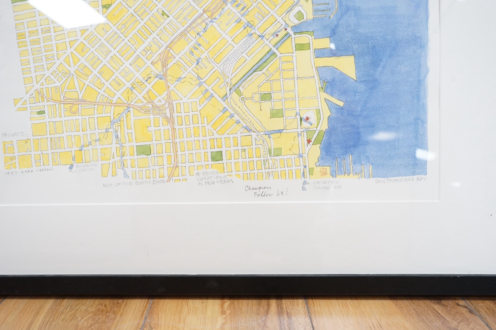 Contemporary watercolour, Map of San Francisco Bay, unsigned, 61 x 46cm. Condition - good